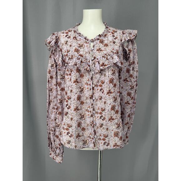 Veronica Beard Tops - Veronica Beard Shirt Womens Medium Purple Floral Ruffle Long Sleeve Blouse
